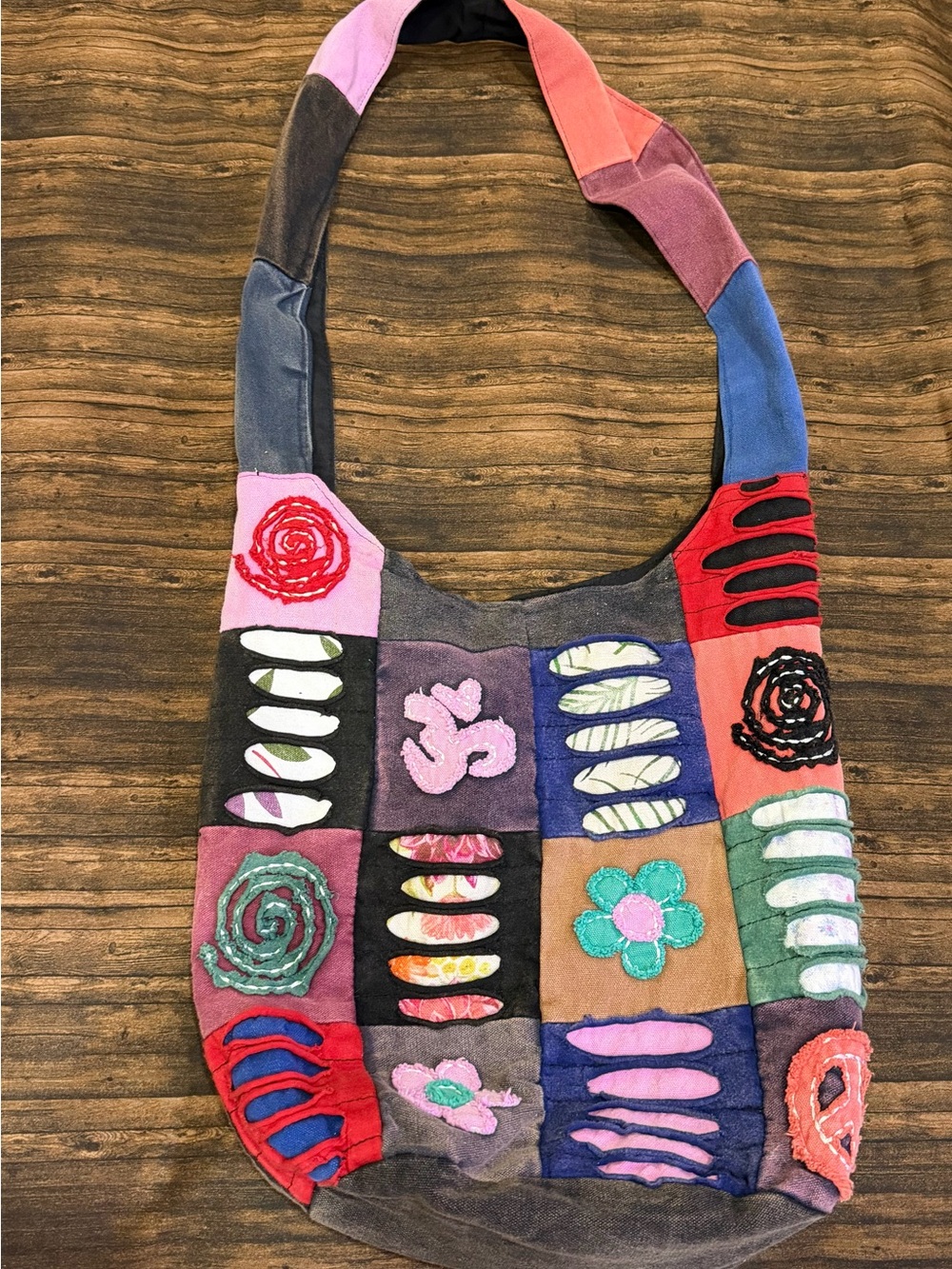 Patchwork Multicolor Boho Sling Bag - Pink, Red, Blue, Green